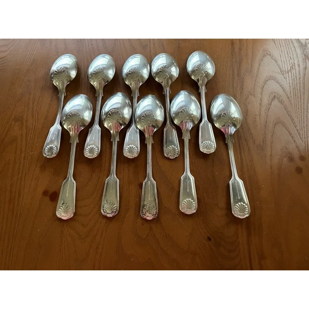 Vintage Wm Hutton & Sons Sheffield England Fiddle Thred & Shell 10 pc LG Spoons